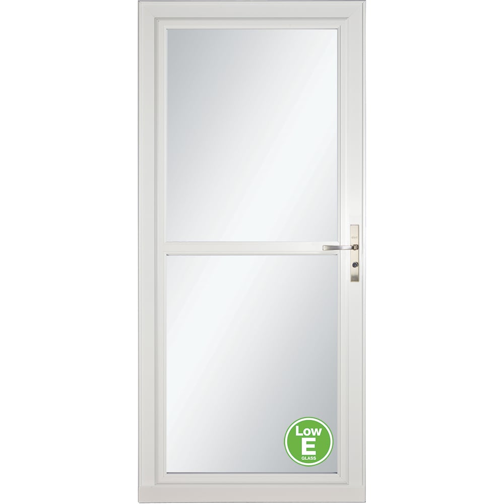 LARSON 80 Split Fullview (Tradewinds) 34-in x 81-in White Aluminum Reversible Hinge Storm Door with Retractable Screen ( Brushed nickel Handle Included )