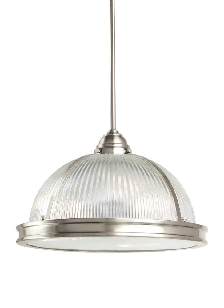 Generation Lighting Pratt Street Prismatic 3 -Light Brushed Nickel Farmhouse Textured glass Dome Medium Hanging Pendant light