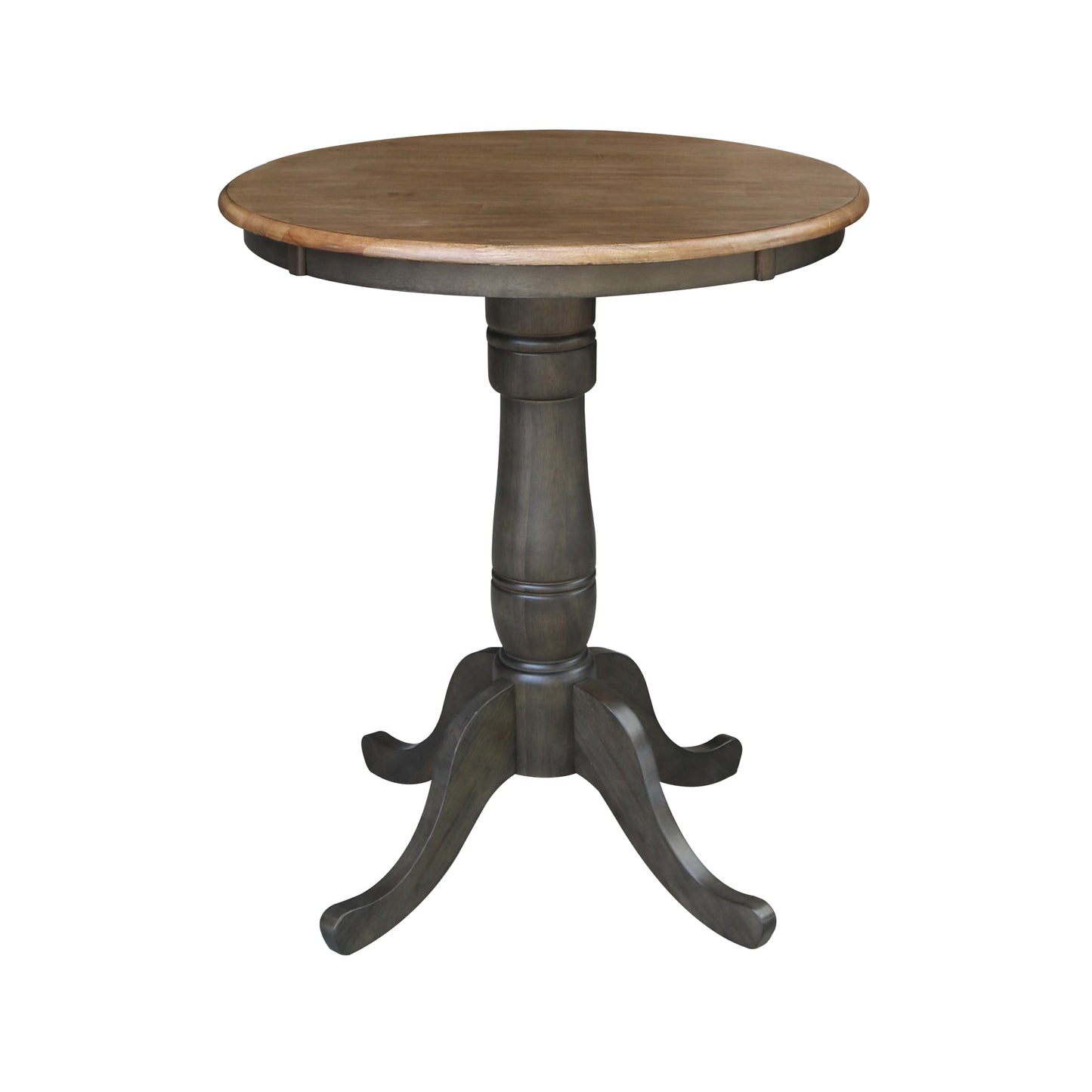 International Concepts Hickory/Washed Coal Round Traditional Wood Counter Table, with Washed Coal Finish and Wood Pedestal Base 30-in L x 35.1-in H