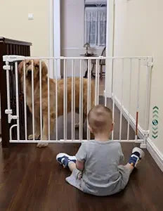 Babelio Removable & No Bottom Bar Baby Gate, 35.5-55' Extra Wide Hardware Mounted (Drill Needed)| Wide Walk-Thru| Auto-Close Safety Dog/Pet Gate for Stairs & Doorways (White, 35.5-55' W, 30' H)