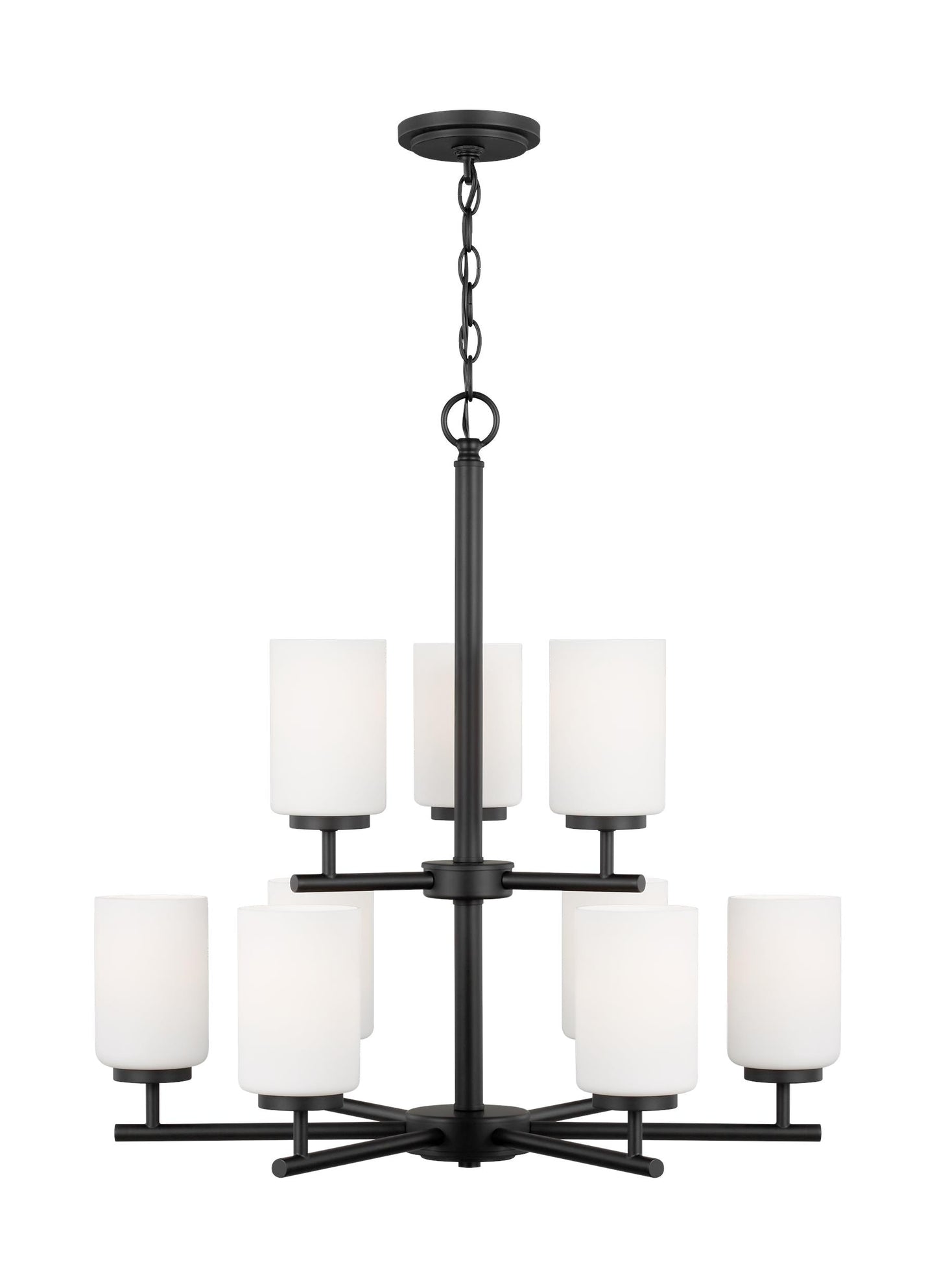 Generation Lighting Oslo 9 -Light Matte Black Indoor Opal glass Glass Steel Chandelier