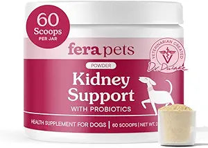 Fera Pets Dog Kidney Support Supplement with Antioxidants & Probiotics - Enhances Renal Health & Function - Promotes Regular Detoxification - Powder - 60 Scoops