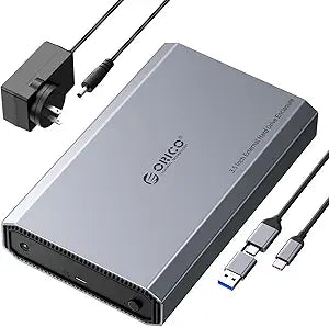ORICO Aluminum 3.5 Hard Drive Enclosure with USB 3.2 Gen 2 6Gbps Transfer Speed, Fit for 3.5/2.5 Inch SATA HDD SSD Up to 20TB, USB C to USB C/A 2 in 1 Cable Compatible with MacBook Windows(DD35-C3)