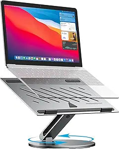 Adjustable Laptop Stand for Desk - 360 Rotating Ergonomic Riser with Aluminum Cooling Vents & Sturdy Construction for 10-16 Inch MacBook Pro/Air, Foldable Portable for Office & Home - Gray