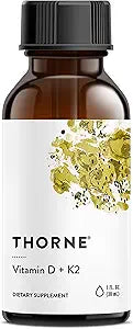 THORNE - Vitamin D + K2 Liquid with a Metered Dispenser - Vitamins D3 & K2 to Support Healthy Bones & Muscles* - 1 Fl Oz (30 ml) - 600 Servings