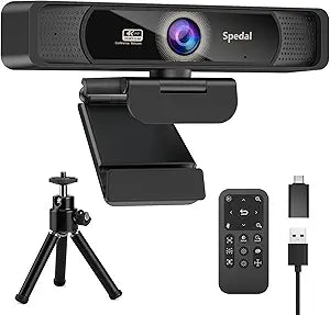 Spedal 4K Webcam with Tripod, Wide Angle 120° USB Webcam, Sony 1/2.8" Sensor, Dual Microphones, Remote Control, Auto Focus for Video Conferencing, Online Meetings, Streaming, Zoom & Teams