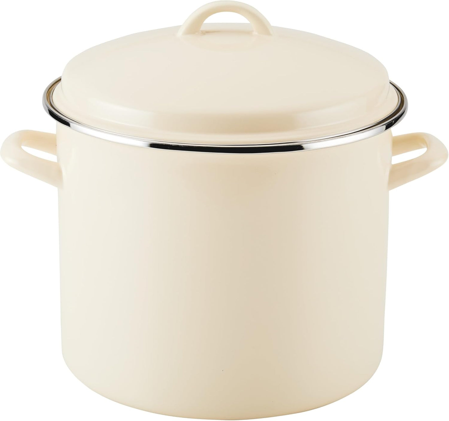 Rachael Ray Enamel on Steel Stockpot with Lid, Induction Suitable, 12 Quart, Almond Cream