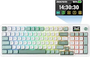 Redragon K719 Wireless Gasket Gaming Keyboard w/Hype Screen & Knob, 95 Keys Mechanical Keyboard, Easy-Control 1.14 TFT Info Display, 5-Layer Noise Dampening, Custom Linear Switch, Jade Cloud Color
