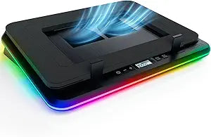 KLIM Turbofrost Gaming Laptop Cooling Pad - 4 Powerful Turbo Fans - 4 x 4000 RPM, Dynamic RGB, 4-Ports USB, Laptop Cooler 2 Power Modes USB-C/DC, Sealed Foam for Fast Cooling - Up to 17in - Black