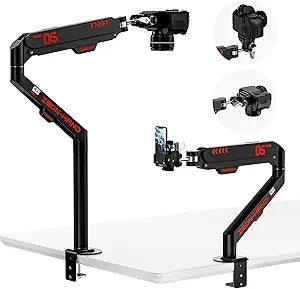 Overhead Camera Mount with 360 Adjustable Arm & Phone Holder for TikTok Live Streaming Photography Studio Content Creation, Desk Mount for for DSLR Camera/Webcam/Microphone, Black