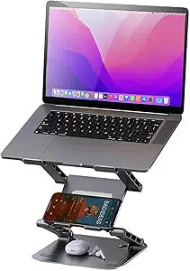 Adjustable Laptop Stand with 360 ,3-Tier Ergonimic Foldable Sitting/Standing Laptop Riser for Desk Compatible Rotating Base