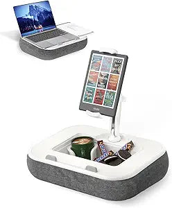 Viozon Kindle Pillow Stand Holder, Phone Holder for Bed, Laptop Lap Desk with Mouse Pad,Compatible with 4.7-13' Kindle/Tablet/Phone,10-15' Laptop, Snack Bowl&Cup Attachment&Detachable 360 Stand Arm