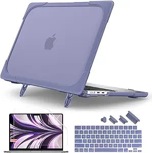 Batianda for M4 MacBook Air 13.6 inch Case 2025 2024 2022 Release Model A3240 A2681 M2 A3113 M3, Heavy Duty Shockproof Protective Hard Shell with Fold Kickstand & Keyboard Cover, Lavender Grey
