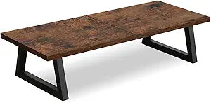 TEAMIX 24 inch Monitor Stand Riser, Rustic Brown Wood & Steel Computer Monitor Stand with Storage, Laptop, PC, Printer Stand Riser for Desktop Office Desk Organizers