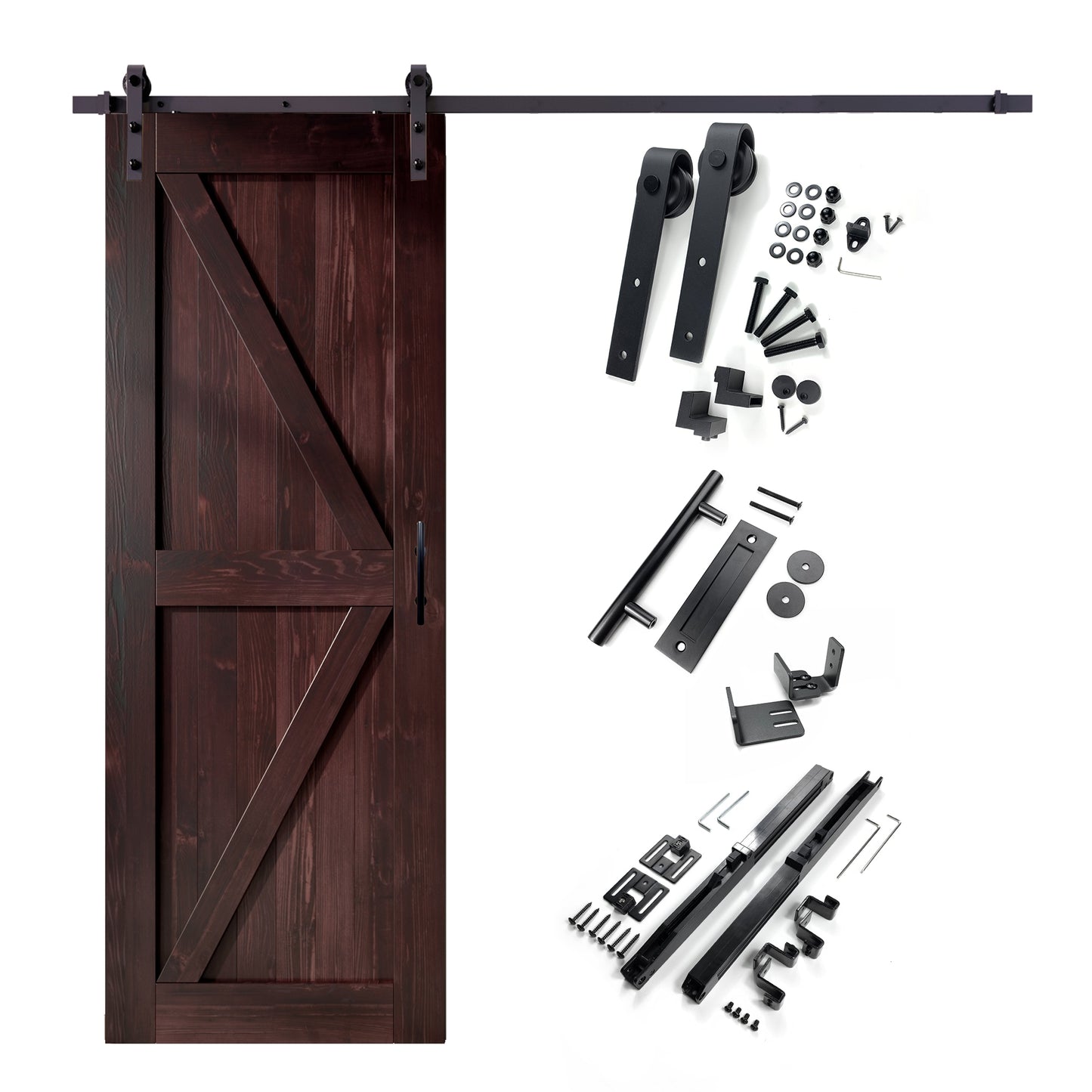HOMACER 38-in x 84-in Red Mahogany K-frame Pine Wood Solid core Single Barn Door (Hardware Included)