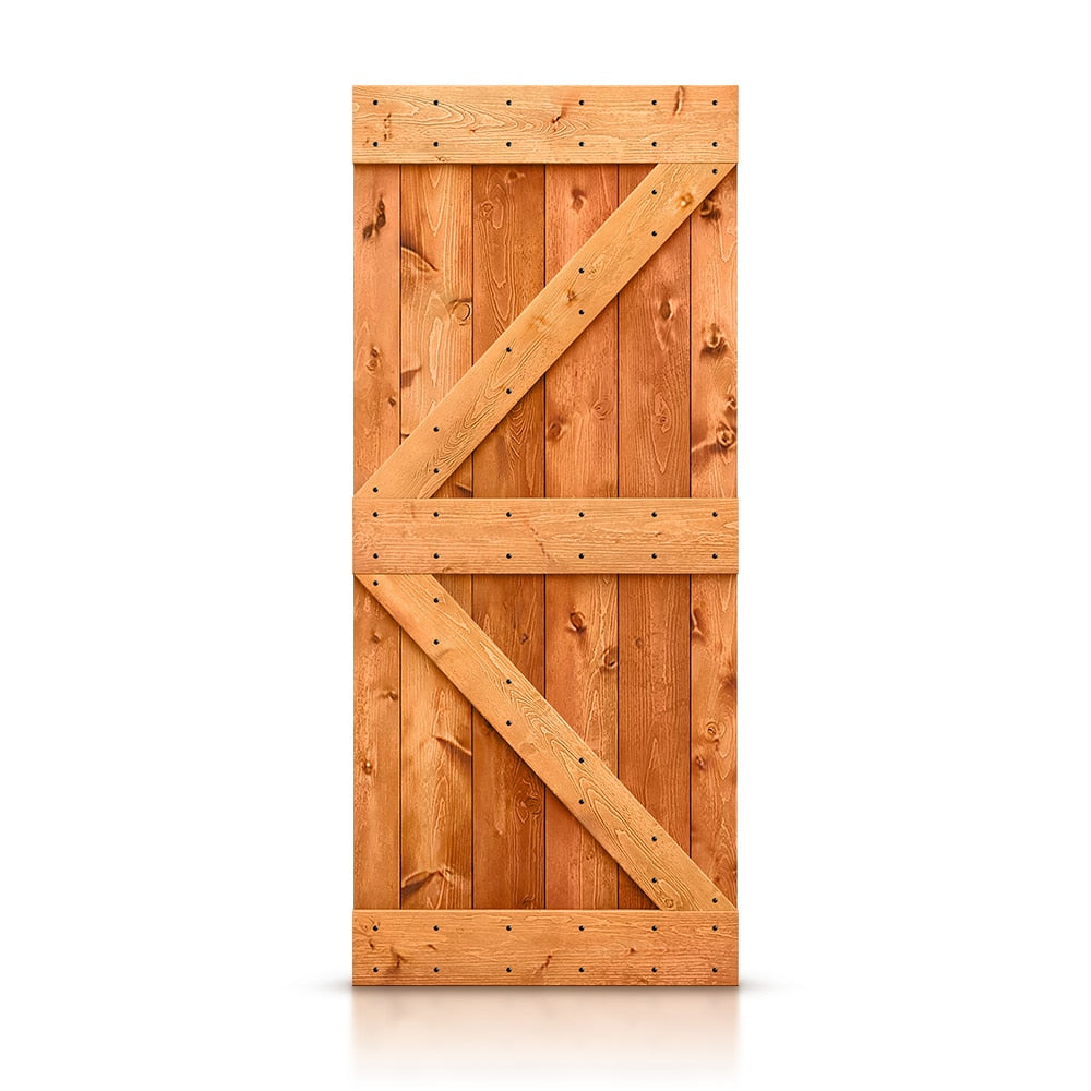 CALHOME 42-in x 84-in Red walnut K-frame Pine Wood Solid core Single Barn Door (Hardware Not Included)