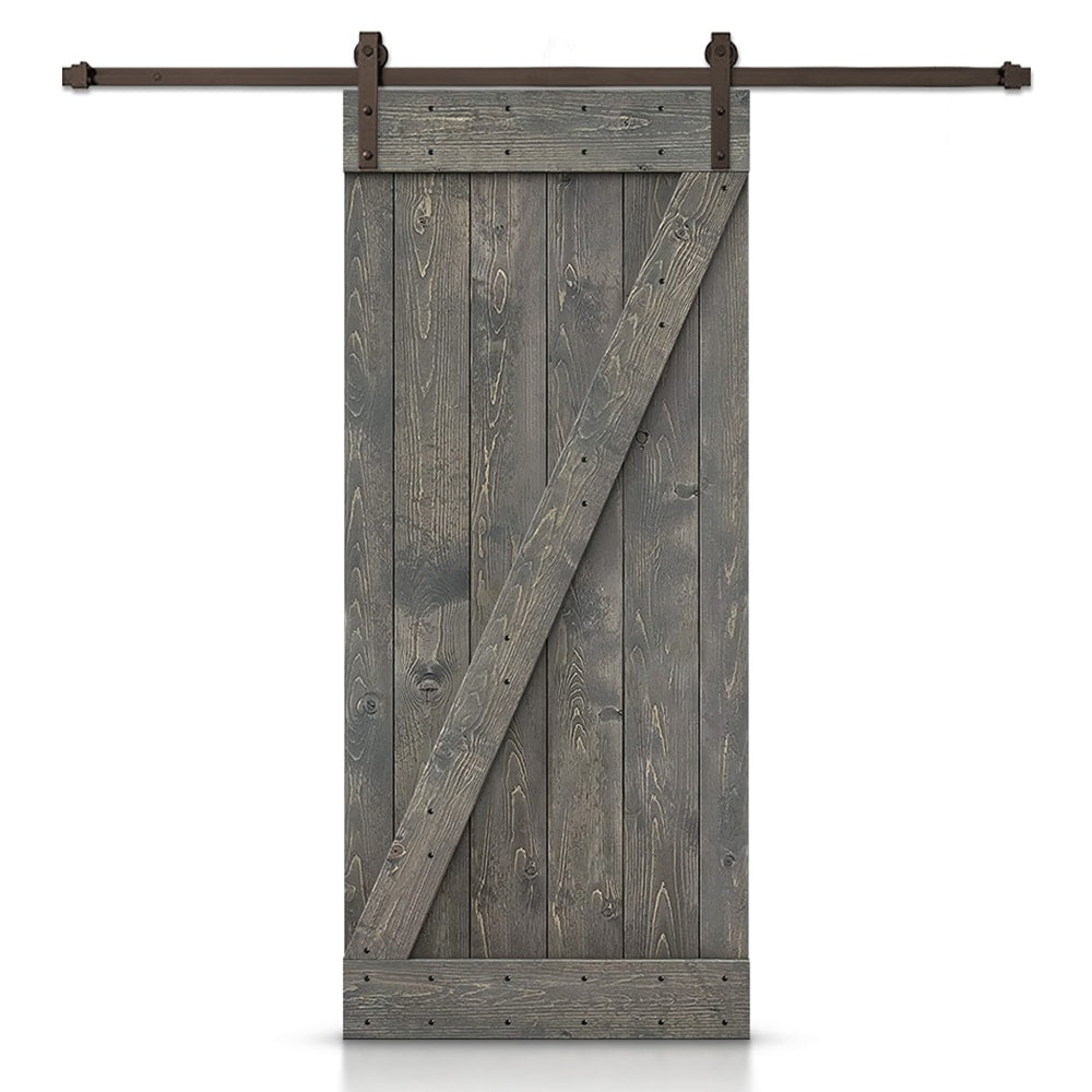 CALHOME 48-in x 84-in Weather Gray Knotty pine Wood Solid core Single Barn Door (Hardware Included)