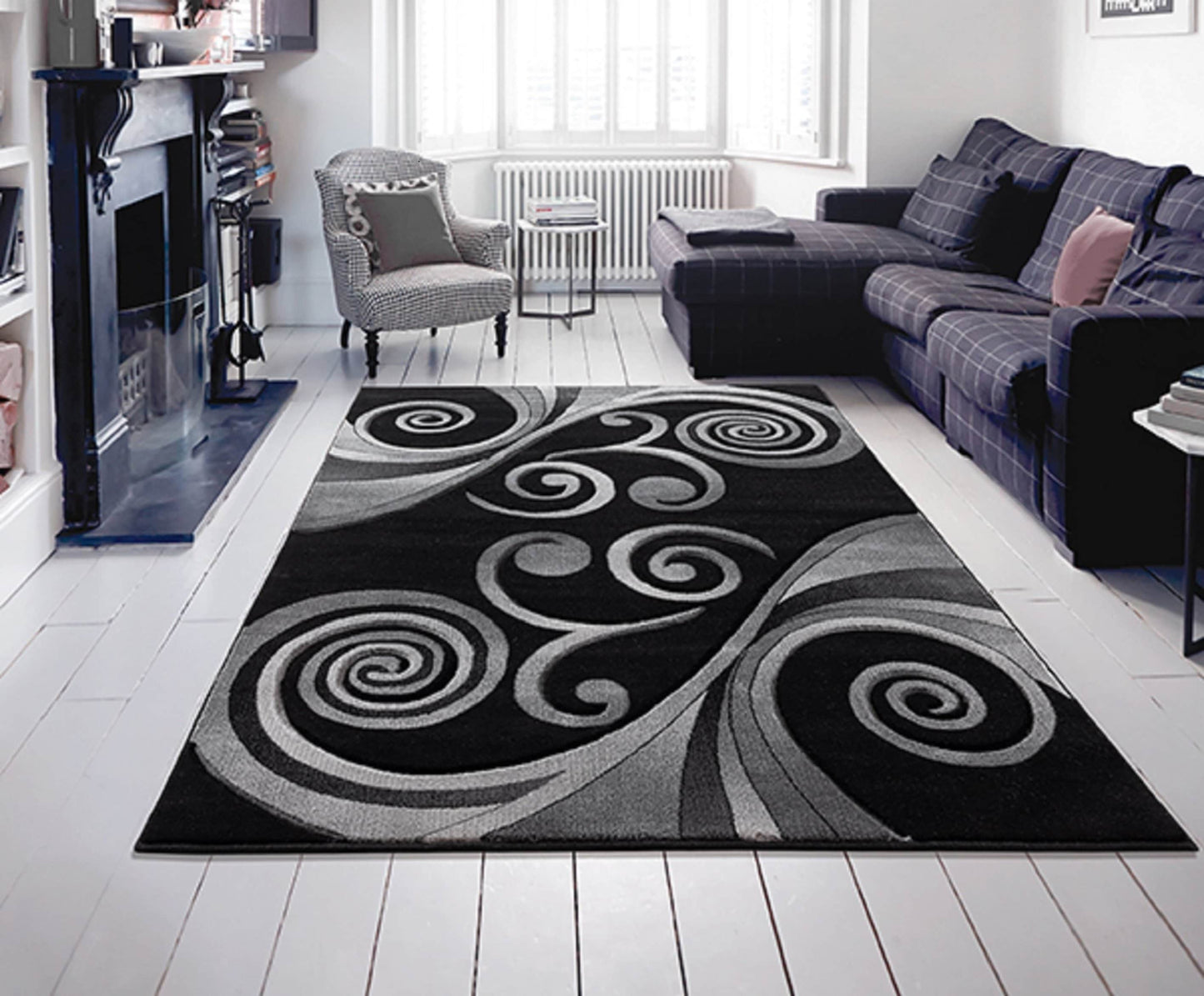 MDA Rugs Orelsi 7 x 10 (ft) Polypropylene Black Rectangular Indoor Abstract Area rug