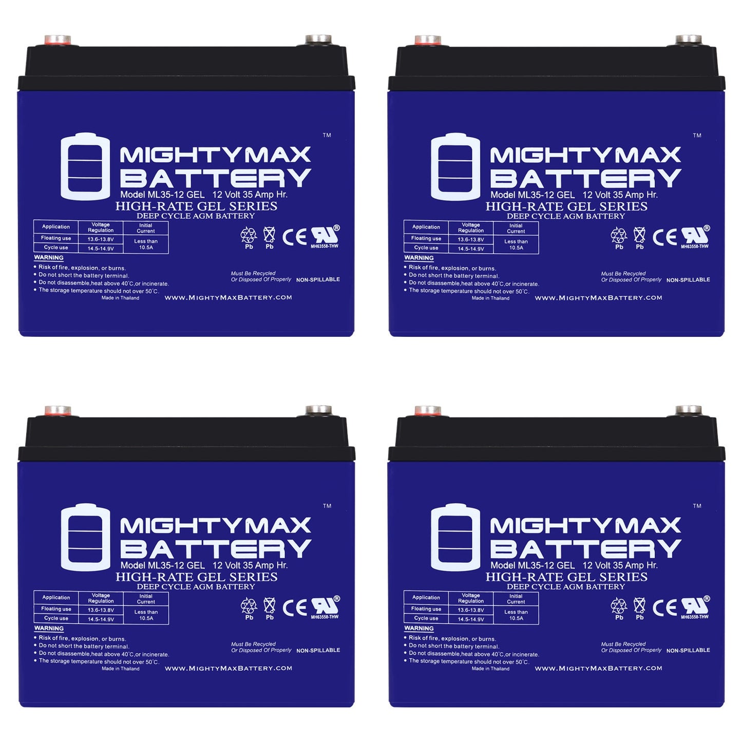Mighty Max Battery 12 VOLT 35 AH GEL BATTERY - 4 PACK Rechargeable Sealed GEL 12350 Backup power Batteries 4 -Pack