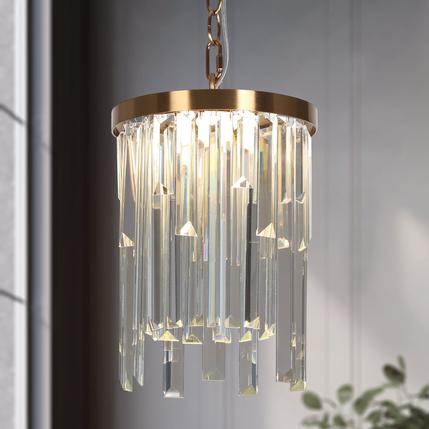 LNC Peludo 1 -Light Plating Brass with Crystal Glass Modern/contemporary Textured glass Crystal Cylinder LED Mini Hanging Pendant Light