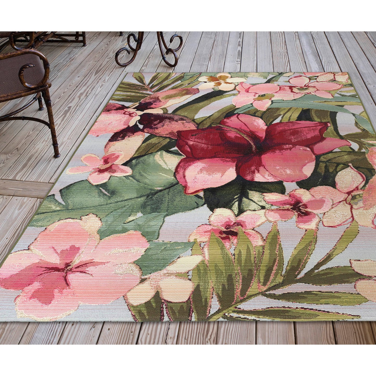 Liora Manne Marina 9 x 12 (ft) Polypropylene Multi Rectangular Indoor/Outdoor Floral/Botanical Tropical Spot Clean Only Area rug