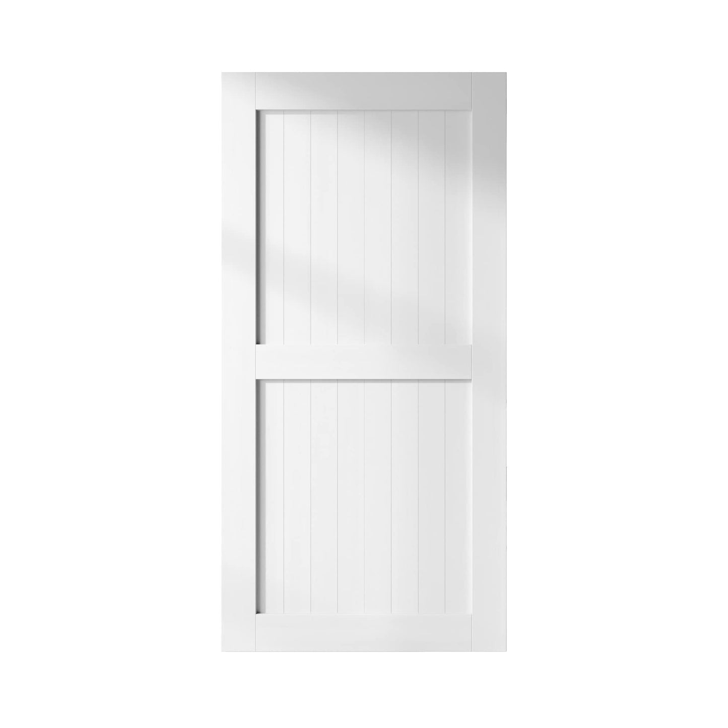 HOMACER 54-in x 84-in White Prefinished Mid-Bar Pine Wood Solid core Single Barn Door (Hardware Not Included)