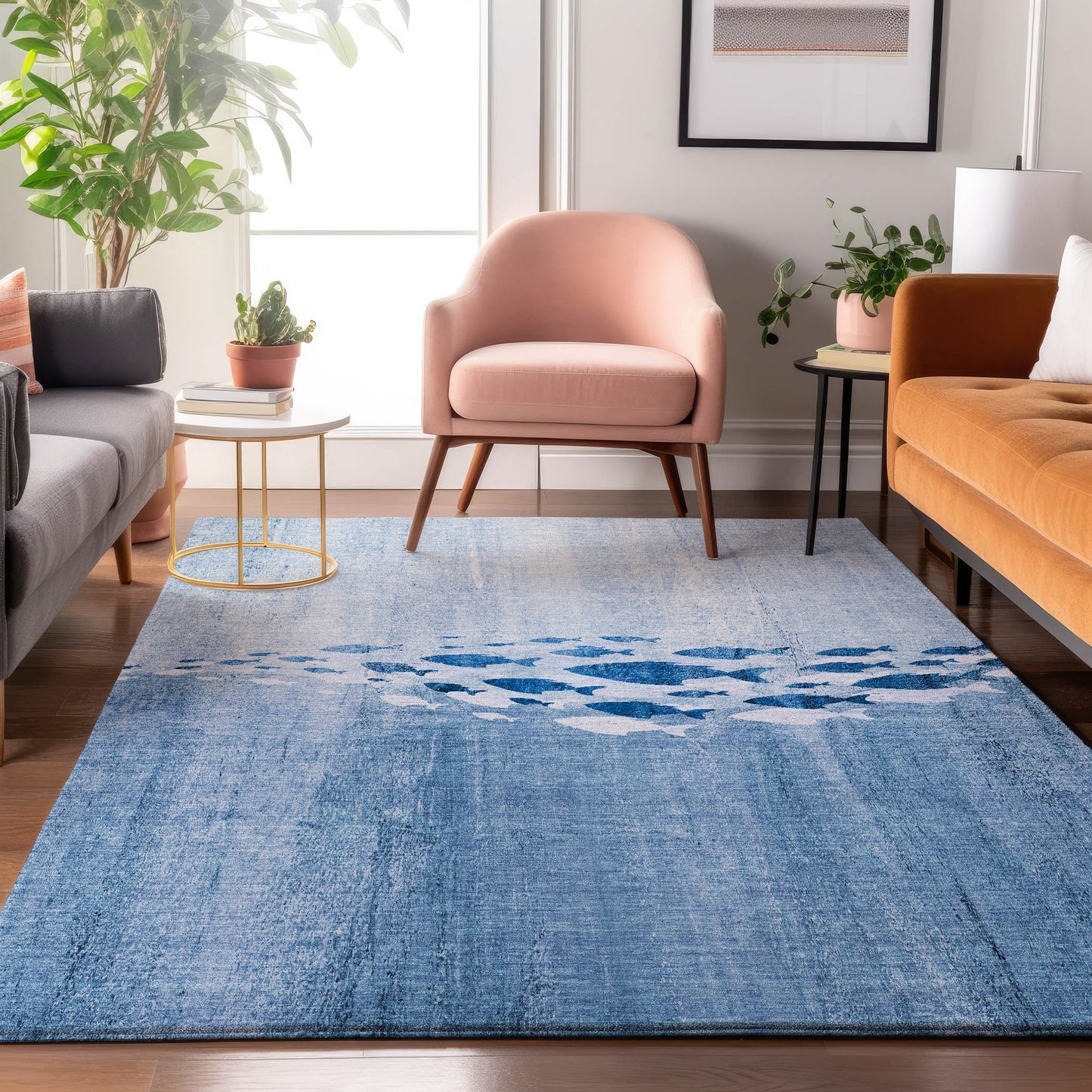 Addison Rugs Mayfield AMF627BU 8 x 10 (ft) Loomed Polyester Blue Rectangular Indoor Geometric Machine washable Pet Friendly Area rug