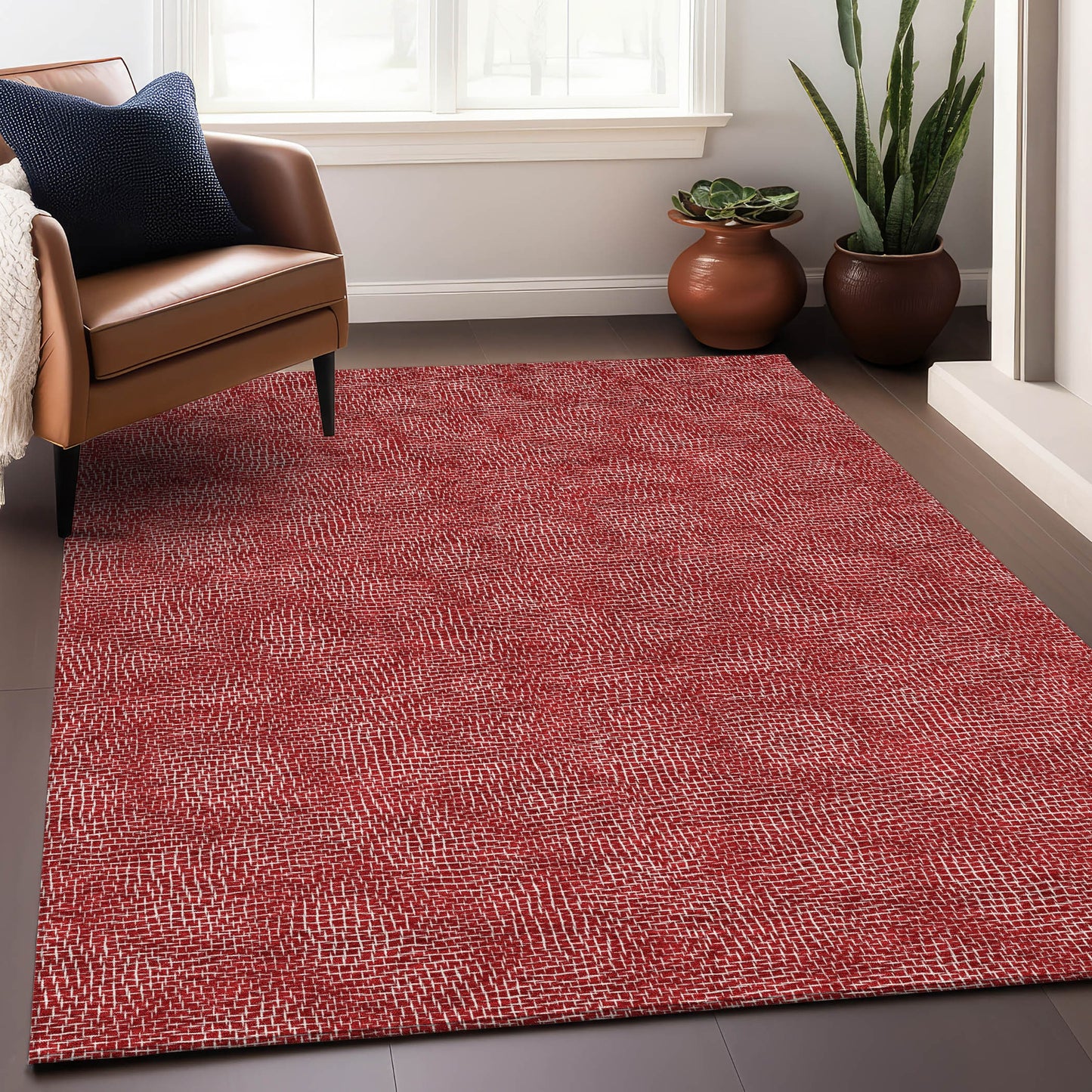 Addison Rugs Chantille ACN1057RD 8 x 10 (ft) Loomed Polyester Red Rectangular Indoor/Outdoor Machine washable Pet Friendly Area rug