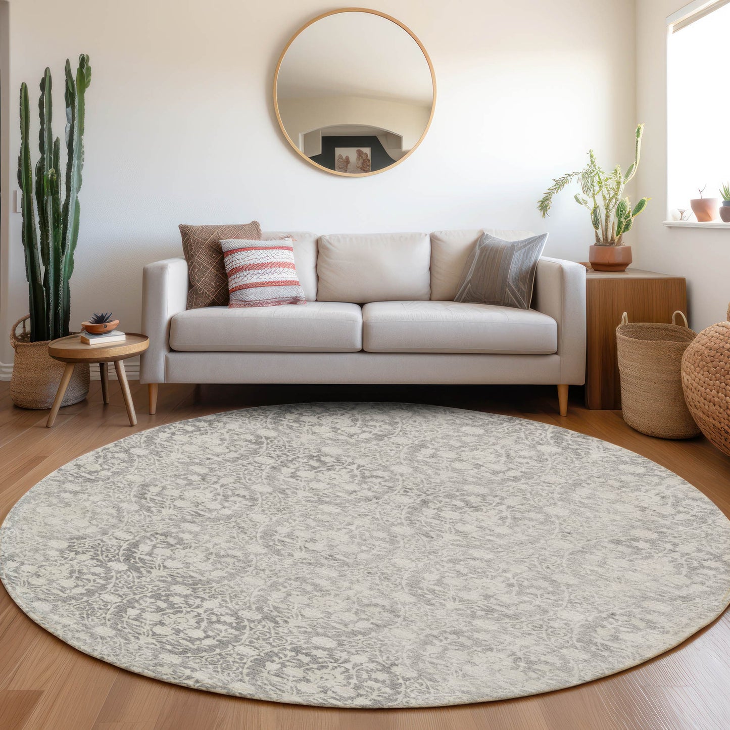 Addison Rugs Chantille ACN1231GY 8 x 8 (ft) Polyester Gray Round Indoor/Outdoor Geometric Machine washable Pet Friendly Area rug