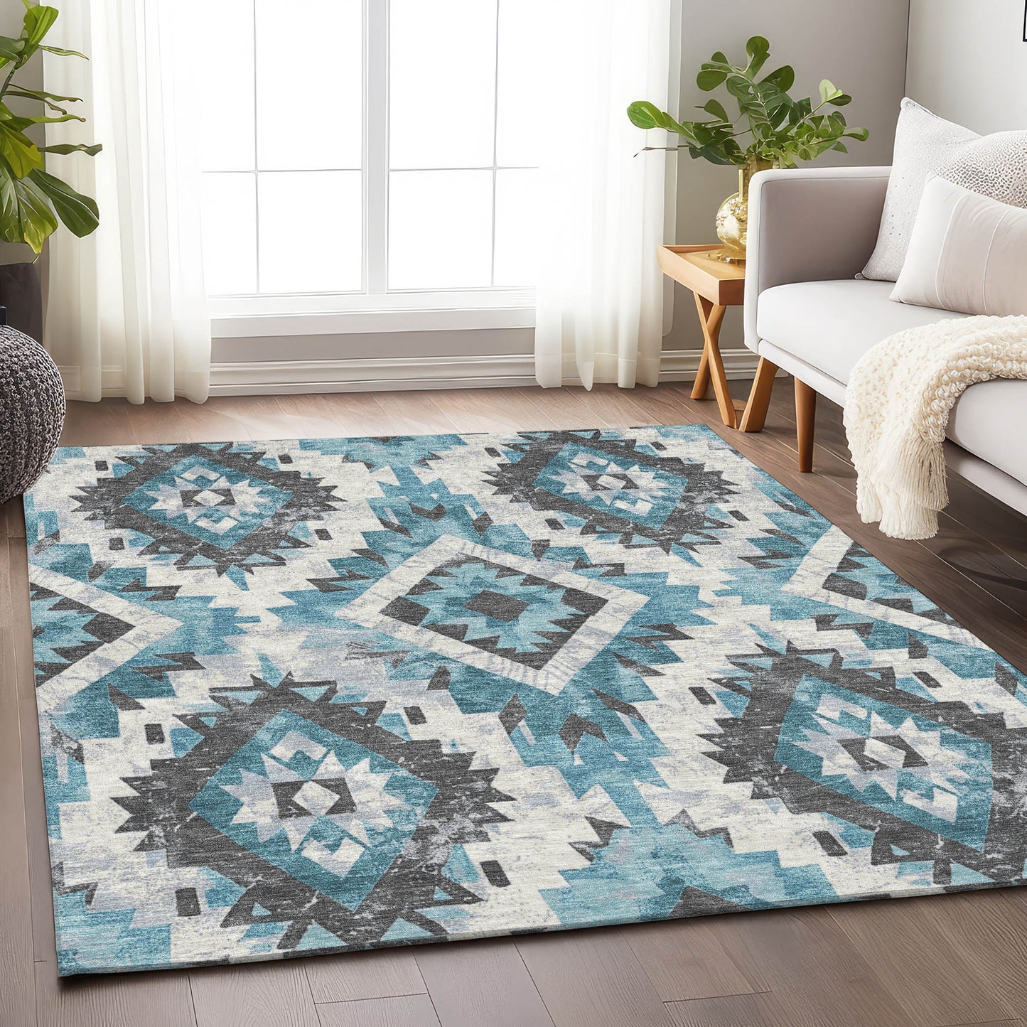 Addison Rugs Chantille ACN1878TE 9 x 12 (ft) Loomed Polyester Teal Rectangular Indoor/Outdoor Geometric Machine washable Pet Friendly Area rug