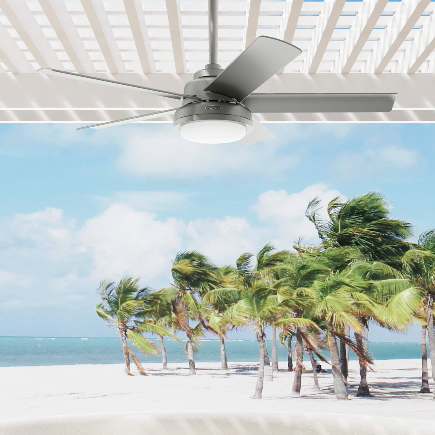 Hunter Seawall 52-in Matte Silver with Matte Silver Blades Uncovered Outdoor Ceiling Fan With Light 5 -Blade