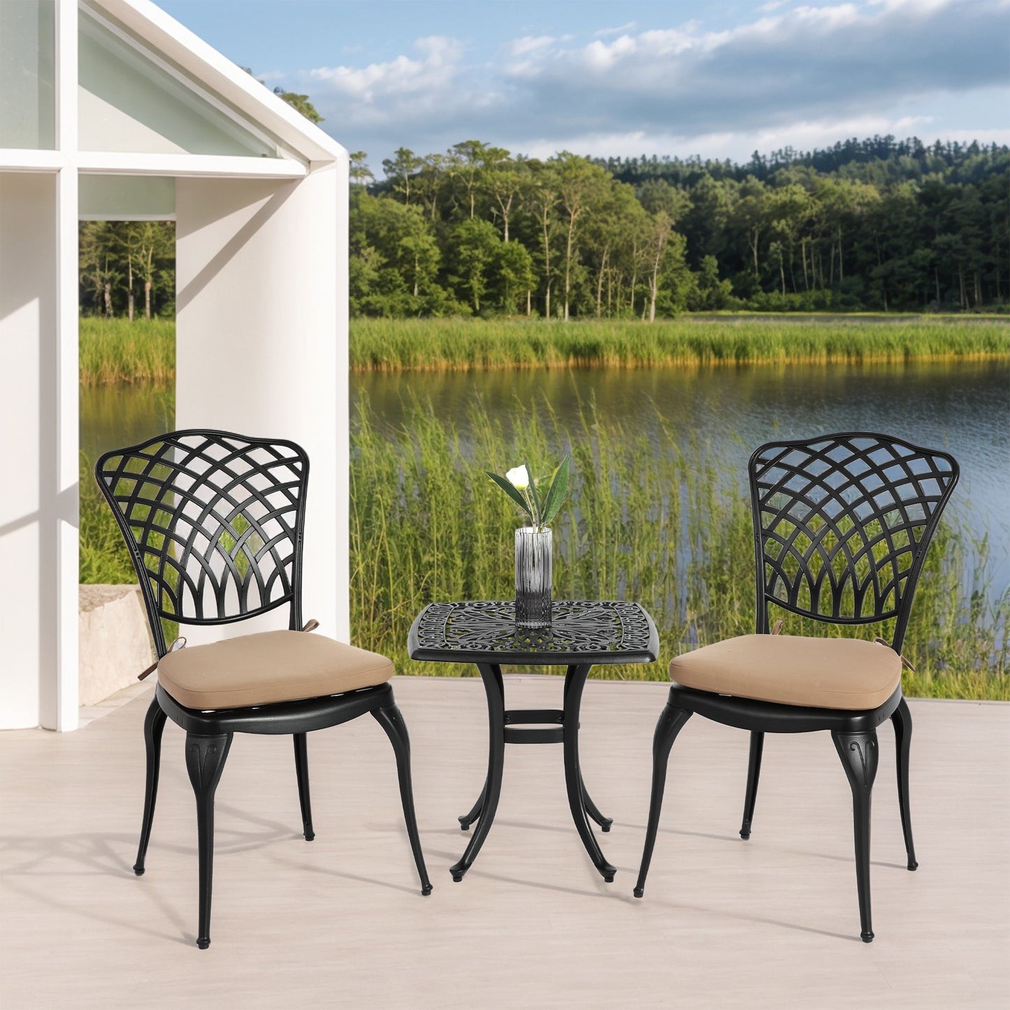 AAZJ Patio Conversation Sets 3 -Piece Patio Conversation Set with Brown Cushions