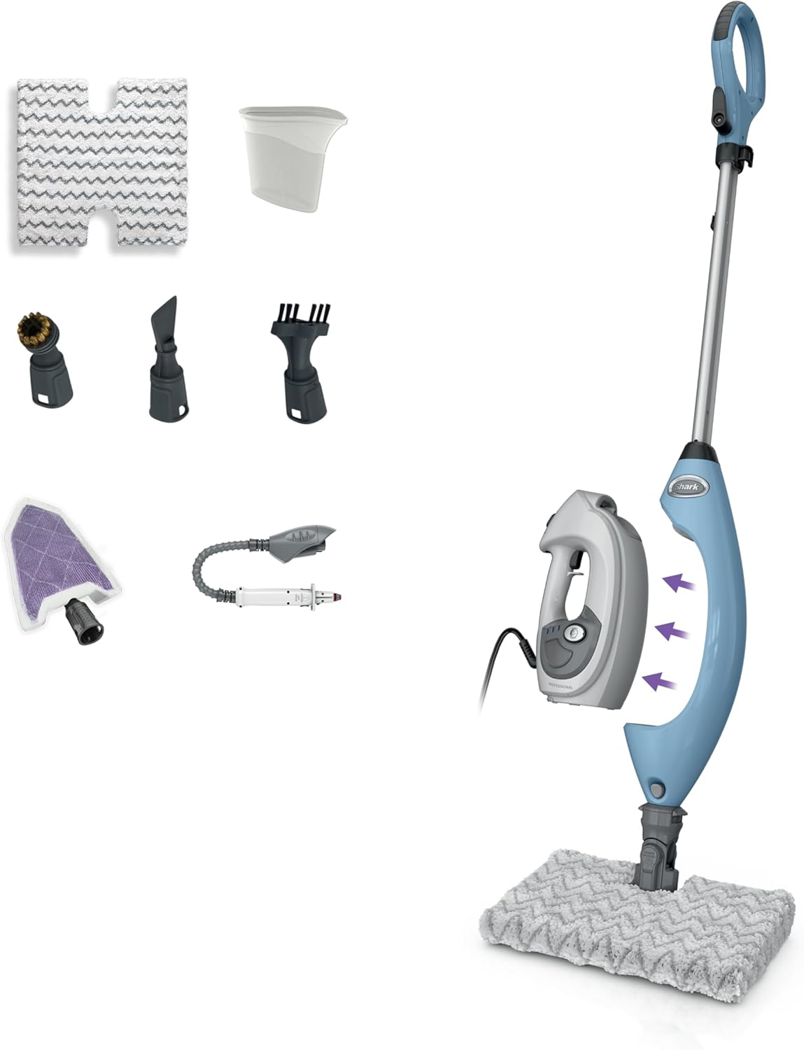 Shark Lift-Away 5-in-1 Steam Mop with Detachable Handheld Steam Cleaner, for Whole Home Cleaning including Sealed Hard Floors, Kitchens, Bathrooms, Upholstery, Cars, Grout & more, Blueberry, S3972BRN