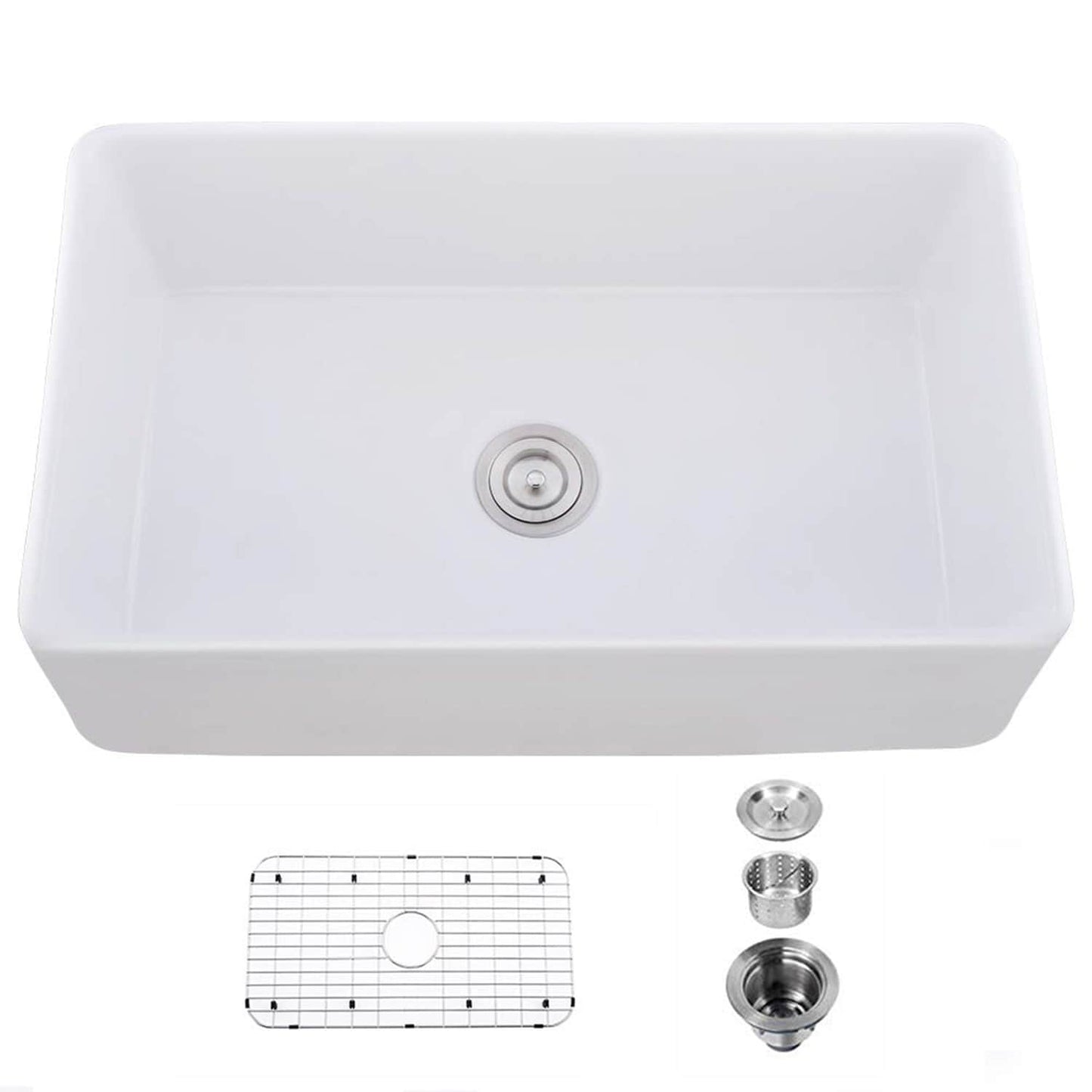 Forclover Farmhouse apron front 33-in x 20-in Porcelain Single bowl Kitchen Sink