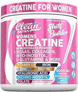 Creatine for Women | Creatine Monohydrate + BCAA Powder Myo-Inositol Collagen Biotin Hyaluronic Acid Folate L Glutamine Vitamin D3 Iron Zinc D-Chiro-Maca Digestion Shelf Builder by Clean Nutra