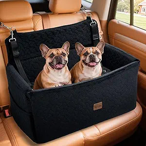Dog Car Seat for Large Medium Dogs up to 60 lbs Elevated Dog Booster Seat for Cars with Extra-Safe 14in High Front, Memory Foam Cushion, Washable Cover, Backseat Pet Car Bed (Black)