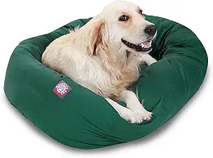 Majestic Pet 40 Inch Bagel Calming Dog Bed Washable Cozy Soft Round Pet Bed with Spine Support for Dogs to Rest their Head - Fluffy Donut Puppy Bed 40x29x9 (Inch) - Large Green