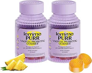 Lemme Purr Vaginal Probiotic Gummies for Women - Balanced pH, Healthy Odor, Yeast Balance & Flora Support + Vitamin C for Immune Health - Tasty Pineapple (60 Count) (Pack of 2)