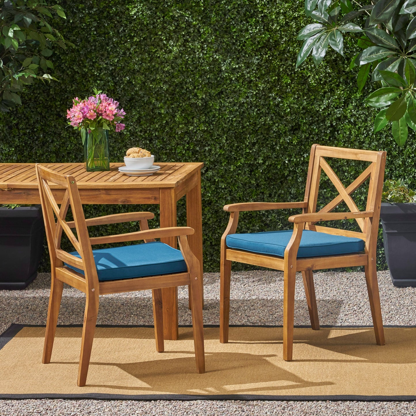 Dexmalle 2PCS patio dining set with 2 Blue Cushions