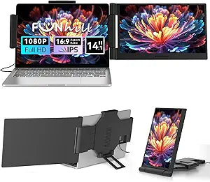 Laptop Screen Extender 14 inch Laptop Monitor Extender 1080P IPS, 280 Rotation Portable Monitor for Laptops 13-17.3' with USB-C DP/HDMI Port, Plug-Play Dual Screen for Windows/Mac/Chrome/Android