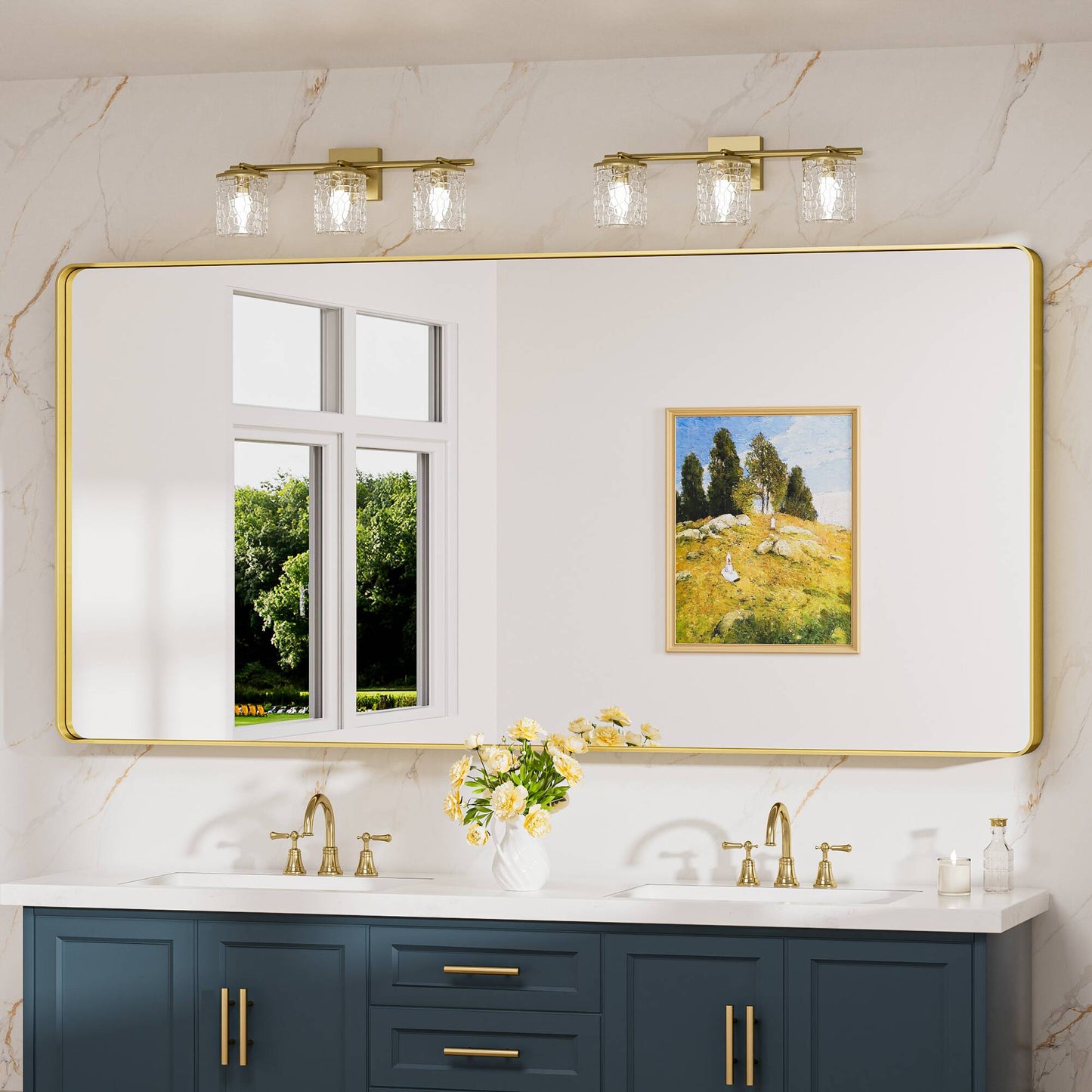 Keonjinn Bathroom Mirrors 72-in W x 36-in H Rectangle Brushed Gold Framed Wall Mirror