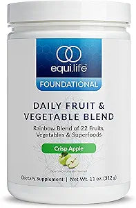 Equilife Daily Fruit & Vegetable Blend, Superfood Antioxidant Supplement, Crisp Apple Flavor with Vitamin C, Fiber, and 9 Essential Amino Acids, Supports Energy, Low Sugar, Vegan, 30 Servings Tub