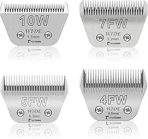 BESTBOMG 10W+7FW+5FW+4FW Wide Detachable Pet Dog Grooming Blades Kit-Cutting Length 1/16' to 3/8' 1.5-9.5mm ,Compatible with Andis,Oster A5,Wahl km10 Clippers