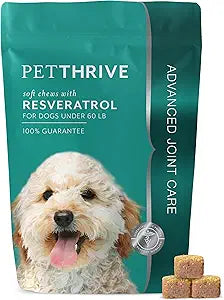 Dog Hip and Joint Support Supplement Soft Chews with Resveratrol, Glucosamine, Chondroitin, Hyaluronic Acid, Bacon Flavor, Small Breed