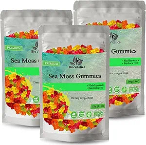BIO VITALICA Sea Moss Gummies – with Bladderwrack & Burdock Root – Wildcrafted Gel + Powder – Vegan, Keto, Non-GMO, Gluten-Free – Fruity Mineral-Rich Gummies – 50 Count (3 Pack)