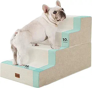Made4Pets Dog Steps for Bed, Extra Wide Dog Stairs for High Bed Couch Sofa, 35D Foam Pet Steps for Small Dogs and Cats(Up to 40lbs), Non-Slip Bottom Pet Stairs, Beige, 4 Steps