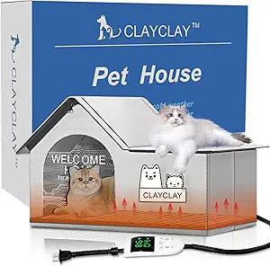 Heated Cat House for Outside Pets in Winter Winter Shelter for Indoor Outdoor Ferals,Cats & Small Dogs with Heating Pad Kitty Heated House with Waterproof Suitable for All Seasons(21'D x 15'W x 17'H)