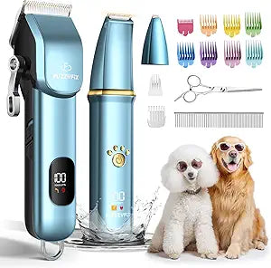 Dog Grooming Kit, Dog Clippers for Grooming for Thick Curly Coats, Professional Pet Hair Shaver Paw Trimmer Cordless Rechargeable Low Noise for Dogs Cats Animals Face Ear