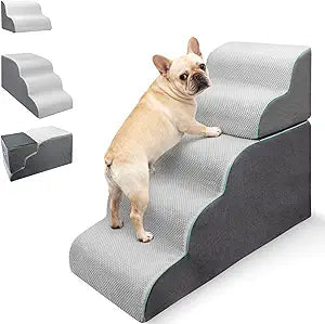 Dog Stairs Ramp for Small Dogs,5-Step Dog Steps,Foldable Pet Stairs for High Beds and Couch,Curved 2 in 1 with Zippers Non-Slip Balanced Pet Ramp and CertiPUR-US Certified Foam,Grey