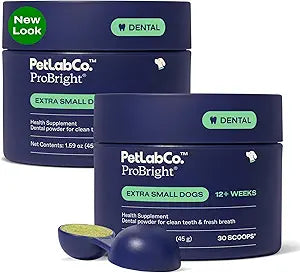 PetLab Co. ProBright Dental Powder - Dog Breath Freshener - Teeth Cleaning Made Easy Targets Tartar & Bad Breath - Formulated for Extra Small Dogs - Pack of 2
